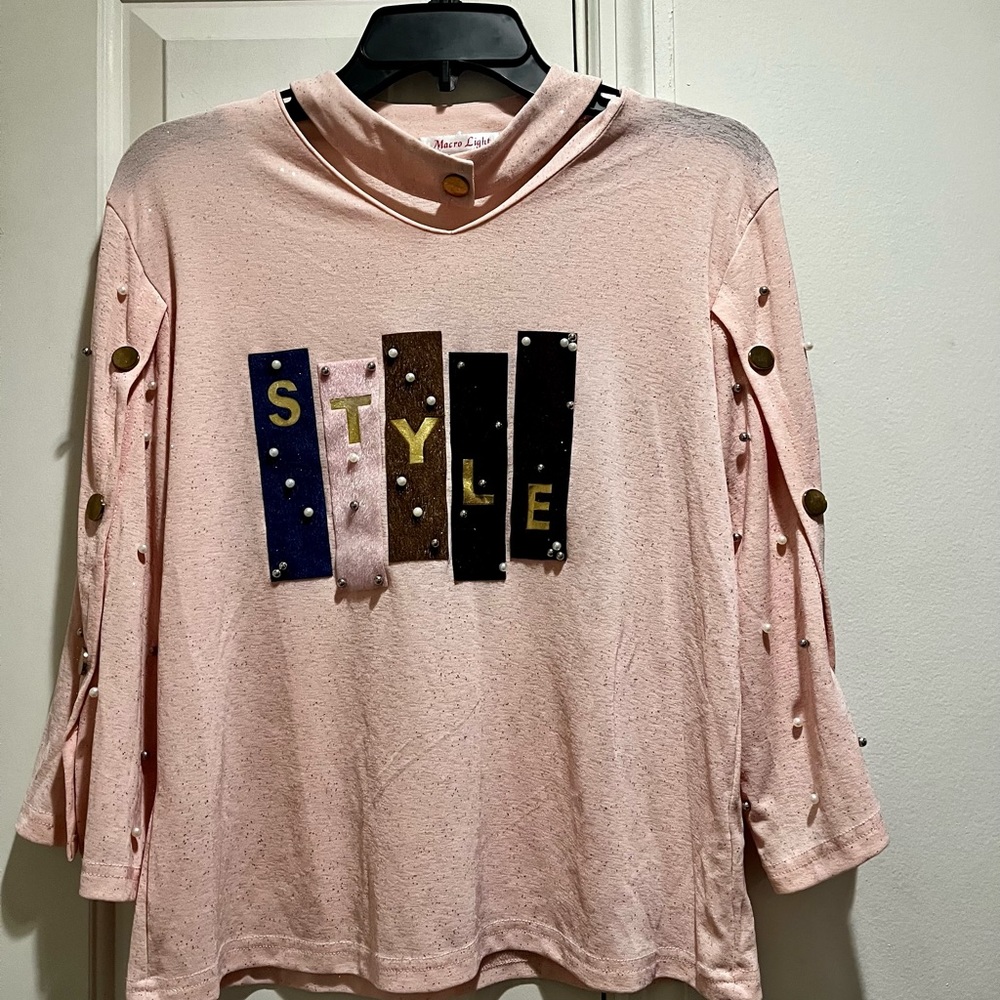 Macro light top with faux pearls and studs